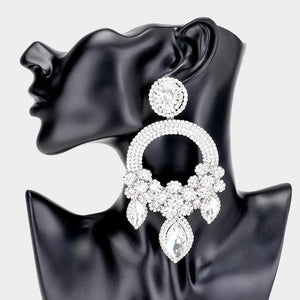 5 1/4" Long Large Silver Clear Open Round Chandelier Rhinestone PIERCE Earrings ( 5319 SCL PIERCE ) - Ohmyjewelry.com