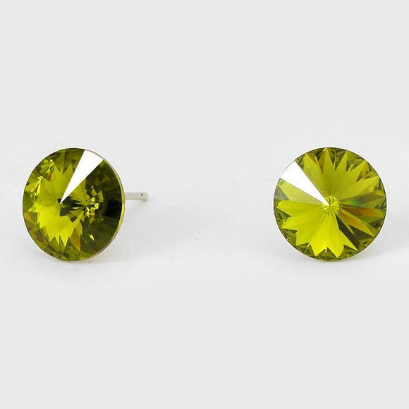 11mm OLIVE GREEN Crystal Stud Earrings ( 47 20 ) - Ohmyjewelry.com