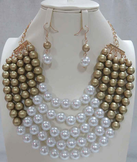 GOLD MATTE GOLD WHITE PEARL NECKLACE SET( 604 MG )