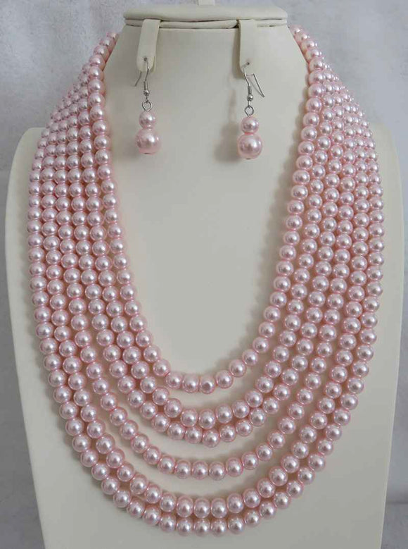 PINK PEARL NECKLACE SET ( 4067 )