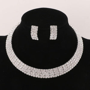 4 LINE SILVER CLEAR RHINESTONE CHOKER NECKLACE SET ( 10719 ) - Ohmyjewelry.com