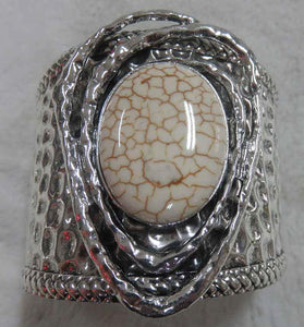 SILVER CUFF BANGLE LARGE WHITE STONE ( 3703 ) - Ohmyjewelry.com