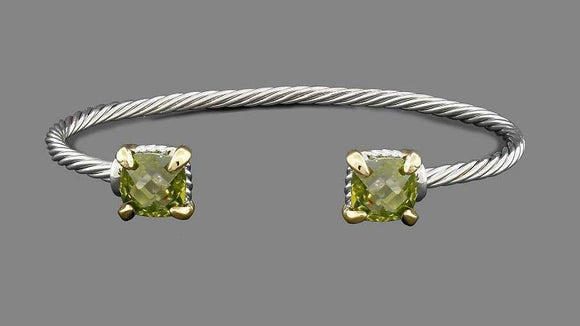 SILVER GOLD CUFF BANGLE GREEN CZ CUBIC ZIRCONIA STONES ( 7643 ) - Ohmyjewelry.com