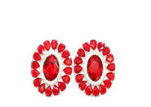 1 1/2" Red and Clear Oval Stone Stud Earrings - Ohmyjewelry.com