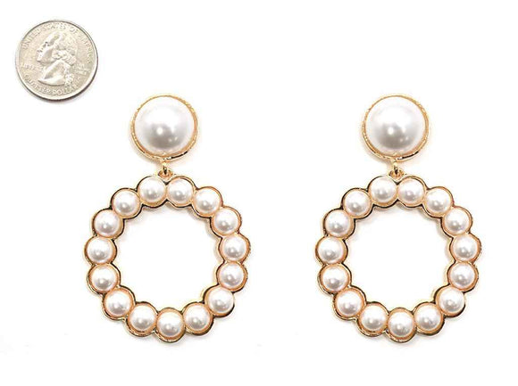 GOLD DANGLING EARRINGS CREAM PEARLS ( 4911 GDCRP )