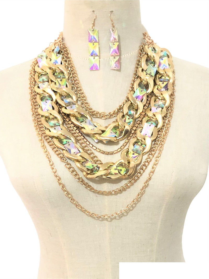 LARGE GOLD NECKLACE SET AB STONES ( 3391 GPAB ) – Ohmyjewelry.com