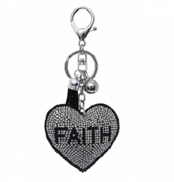 BLACK CLEAR PUFFY HEART FAITH KEYCHAIN ( 31268 ) - Ohmyjewelry.com