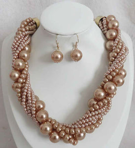 GOLD LIGHT BROWN PEARL NECKLACE SET ( 603 LBN )