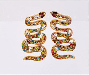 GOLD SNAKE EARRINGS MULTI COLOR STONES ( 1066 GLPMLT ) - Ohmyjewelry.com