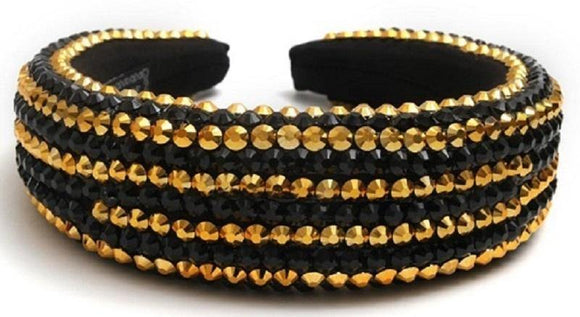 GOLD BLACK RHINESTONE HEADBAND ( 102 GOLDBK ) - Ohmyjewelry.com