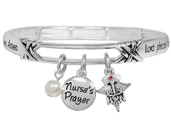 SILVER STRETCH BRACELET NURSE'S PRAYER CHARMS ( 01012 ASPL )