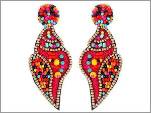 MULTI COLOR BEAD CONCH SHELL EARRINGS ( 2881 )