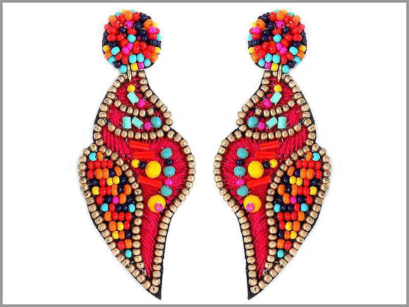 MULTI COLOR BEAD CONCH SHELL EARRINGS ( 2881 )