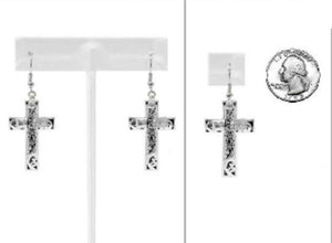 SILVER FILIGREE DOUBLE CROSS EARRINGS CLEAR STONES ( 2576 ) - Ohmyjewelry.com