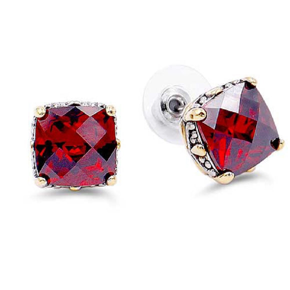 RED Cushion Cut Four Prong STUD EARRINGS ( 3032 RD )