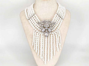 SILVER WHITE PEARL NECKLACE SET ( 1363 RHWTCL )