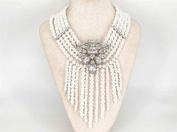 SILVER WHITE PEARL NECKLACE SET ( 1363 RHWTCL )