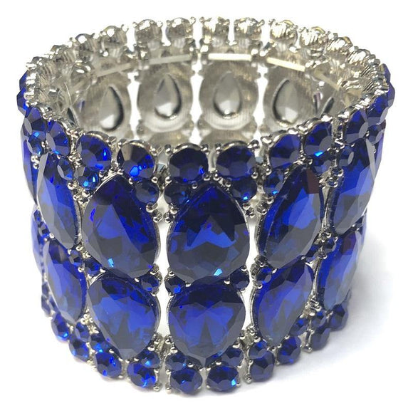 SILVER STRETCH BRACELET BLUE STONES ( 0125 3S ) - Ohmyjewelry.com