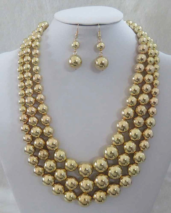 3 STRAND GOLD BALL NECKLACE SET ( 593 G )