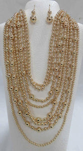 GOLD BALL MULTI LAYERED NECKLACE WITH EARRINGS ( 556 G ) - Ohmyjewelry.com