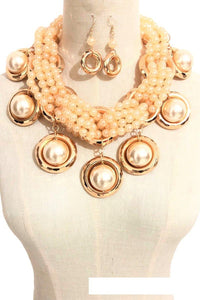 CHUNKY GOLD CREAM NECKLACE SET ( 3362 CRM ) - Ohmyjewelry.com