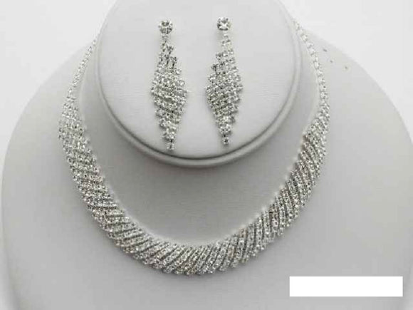 SILVER NECKLACE SET CLEAR STONES ( 11817 S )