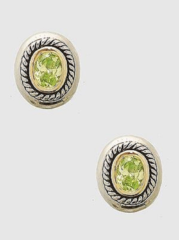 TWO TONED FRENCH POST EARRINGS GREEN STONES ( 035 GN )