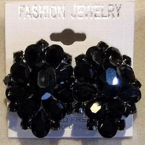 BLACK CLIP ON EARRINGS BLACK STONES ( 3336 BK )