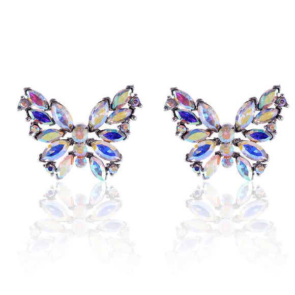 SILVER BUTTERFLY EARRINGS AB STONES ( 2419 SAB )