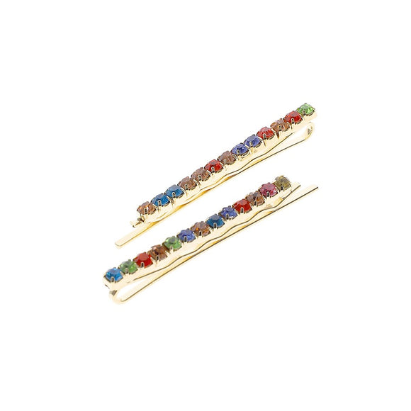 GOLD HAIR PINS MULTI COLOR STONES ( 70015 AQMG )