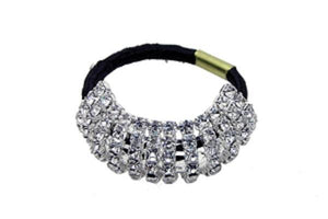 Silver Clear Rhinestone Small Flexible Hair Tie for Pony Tail ( 70450 ) - Ohmyjewelry.com