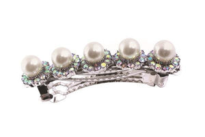 2.5" White Pearl and AB Rhinestone Hair Clip ( 71220 ) - Ohmyjewelry.com