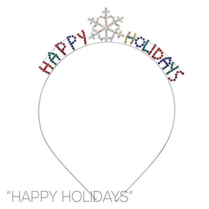 SILVER HAPPY HOLIDAYS HEAD BAND MULTI COLOR STONES ( 71473 XMUS ) - Ohmyjewelry.com