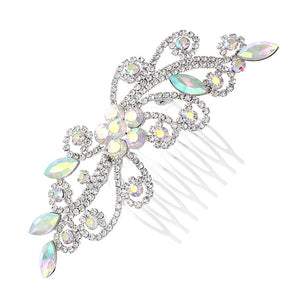 SILVER HAIR COMB CLEAR AB STONES ( 71573 ABS )