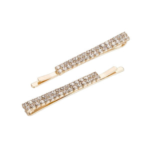 Set of 2 GOLD Clear Hair Barrettes ( 71782 CRG ) - Ohmyjewelry.com