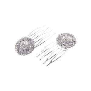2 SILVER CIRCLE HAIR COMB WITH CLEAR STONES ( 71890 )
