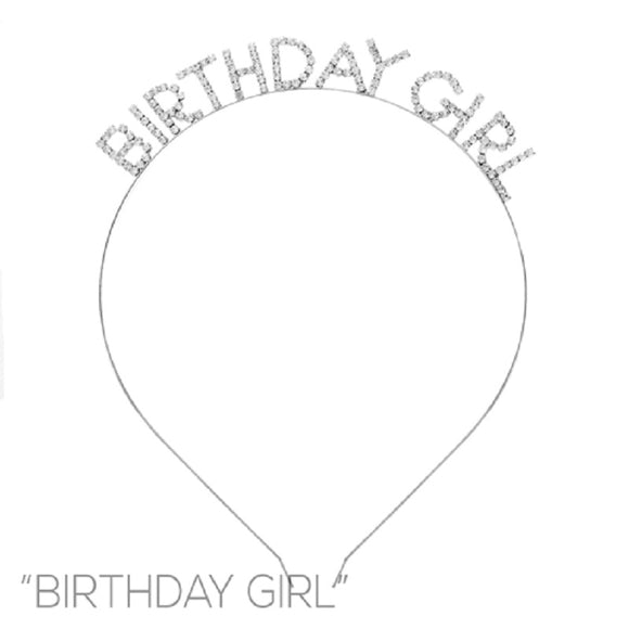 SILVER ' BIRTHDAY GIRL ' CLEAR STONES HEAD BAND ( 71971 CRS )