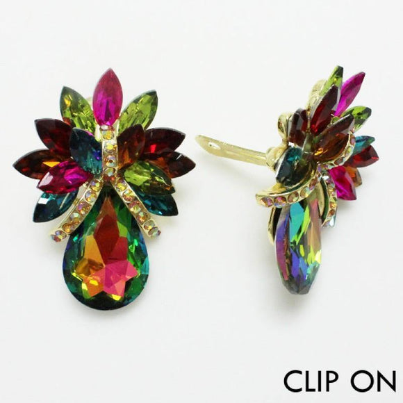 Large GOLD MULTI COLOR AB Pineapple Design Clip On Earrings ( 1404 ) - Ohmyjewelry.com