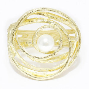 LARGE GOLD BANGLE WITH PEARL ( 699 )