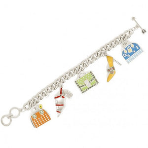 SILVER Charm Bracelet with MULTI COLOR Dangling Purse and Shoe Charms ( 00172 )