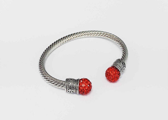 SILVER CABLE CUFF BANGLE RED STONES ( BG 742 RD )