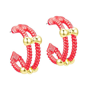 GOLD RED HOOP EARRINGS ( 1027 GRD )