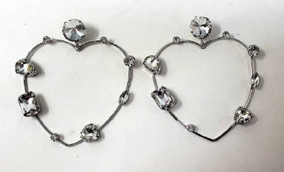 SILVER HEART EARRINGS CLEAR STONES ( 10013 ) - Ohmyjewelry.com