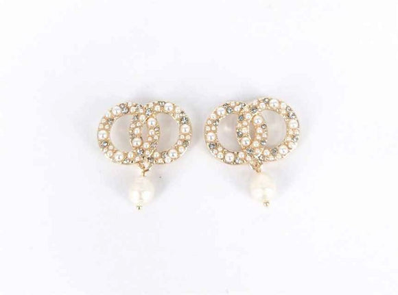 GOLD RING EARRINGS CLEAR STONES CREAM PEARLS ( 4302 GDCR )