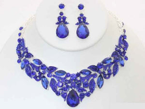 SILVER NECKLACE SET SAPPHIRE STONES ( 19499 SSAP )