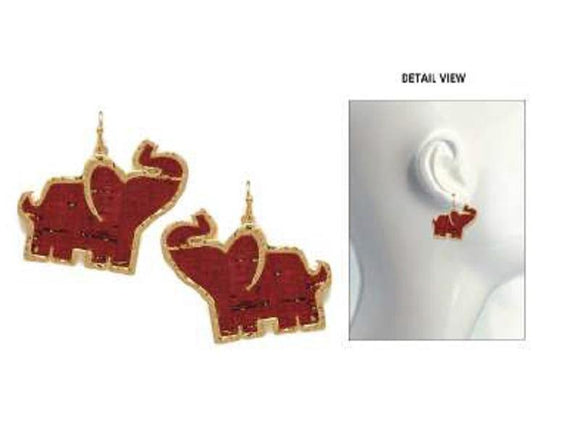 GOLD AND RED CORK ELEPHANT EARRINGS ( 3444 ) - Ohmyjewelry.com