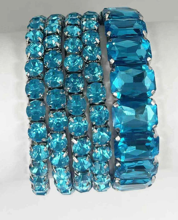 SILVER STRETCH BRACELETS AQUA COLOR STONES ( 629 SAQ )