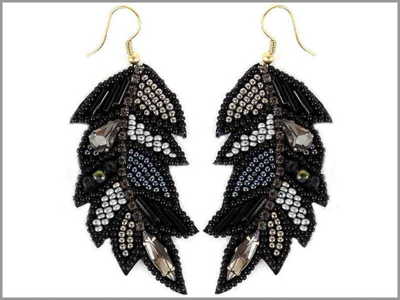 BLACK BEAD LEAF EARRINGS ( 2803 ) - Ohmyjewelry.com