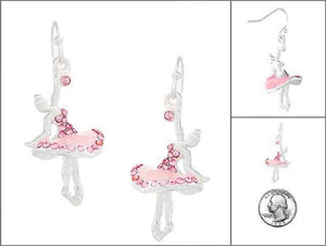 SILVER BALLERINA EARRINGS PINK STONES ( 5800 SPK )