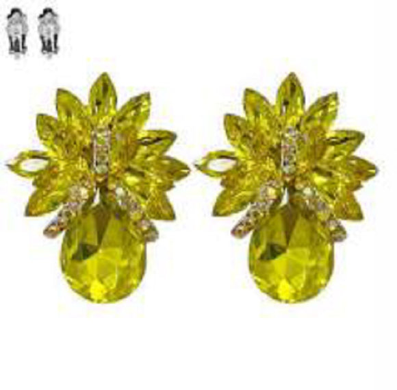 LARGE GOLD YELLOW STONES CLIP ON EARRINGS ( 4276 GYE )